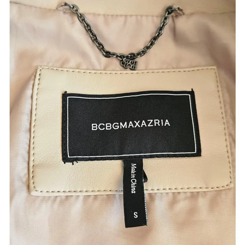 BCBGMAXAZRIA Faux-Leather Shirt Jacket Tan Oversized Fit Womens Sz S
